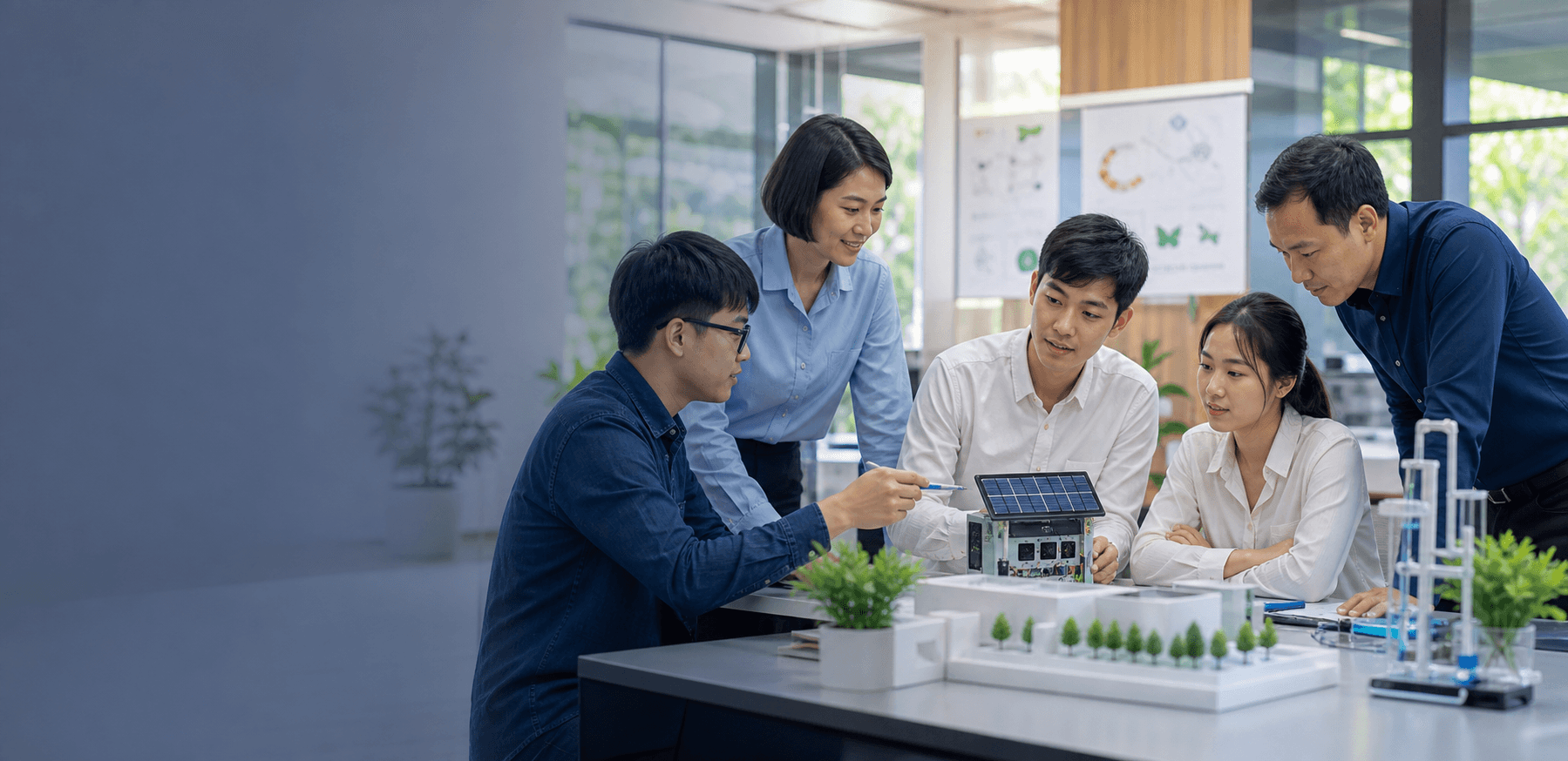 Sinh viên và kỹ sư trẻ làm việc trong phòng thí nghiệm đổi mới sáng tạo